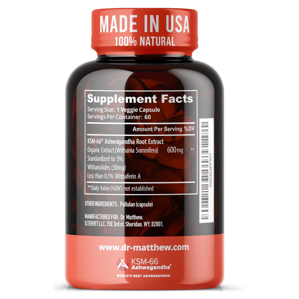 Dr. Matthew Ashwagandha capsules lineup shows convenient daily capsules