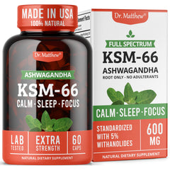 Dr. Matthew KSM-66 Ashwagandha bottle for daily stress support