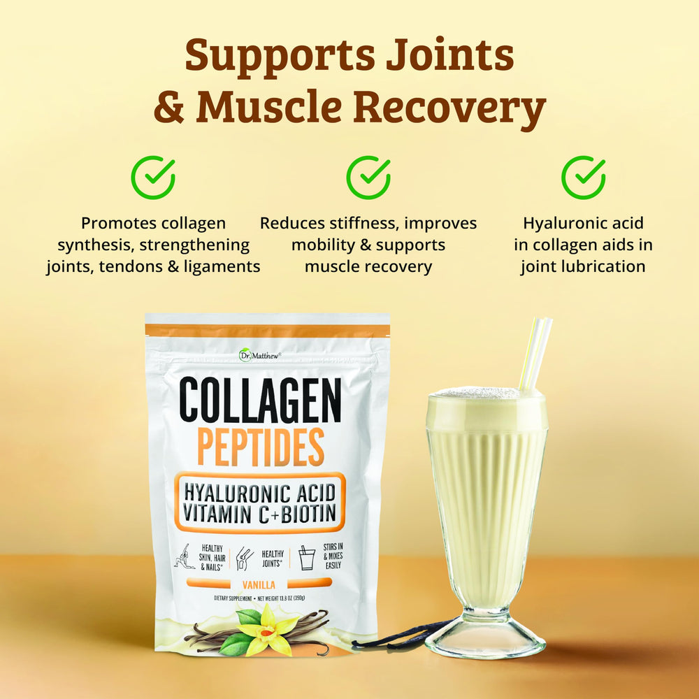 Dr. Matthew vanilla collagen dissolving in coffee for smooth blending.