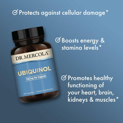 Dr. Mercola Ubiquinol fermentation process graphic illustrates high-absorption formula.