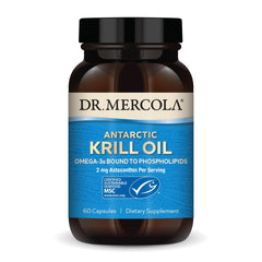 Dr. Mercola Antarctic Krill Oil bottle shows omega-3 support