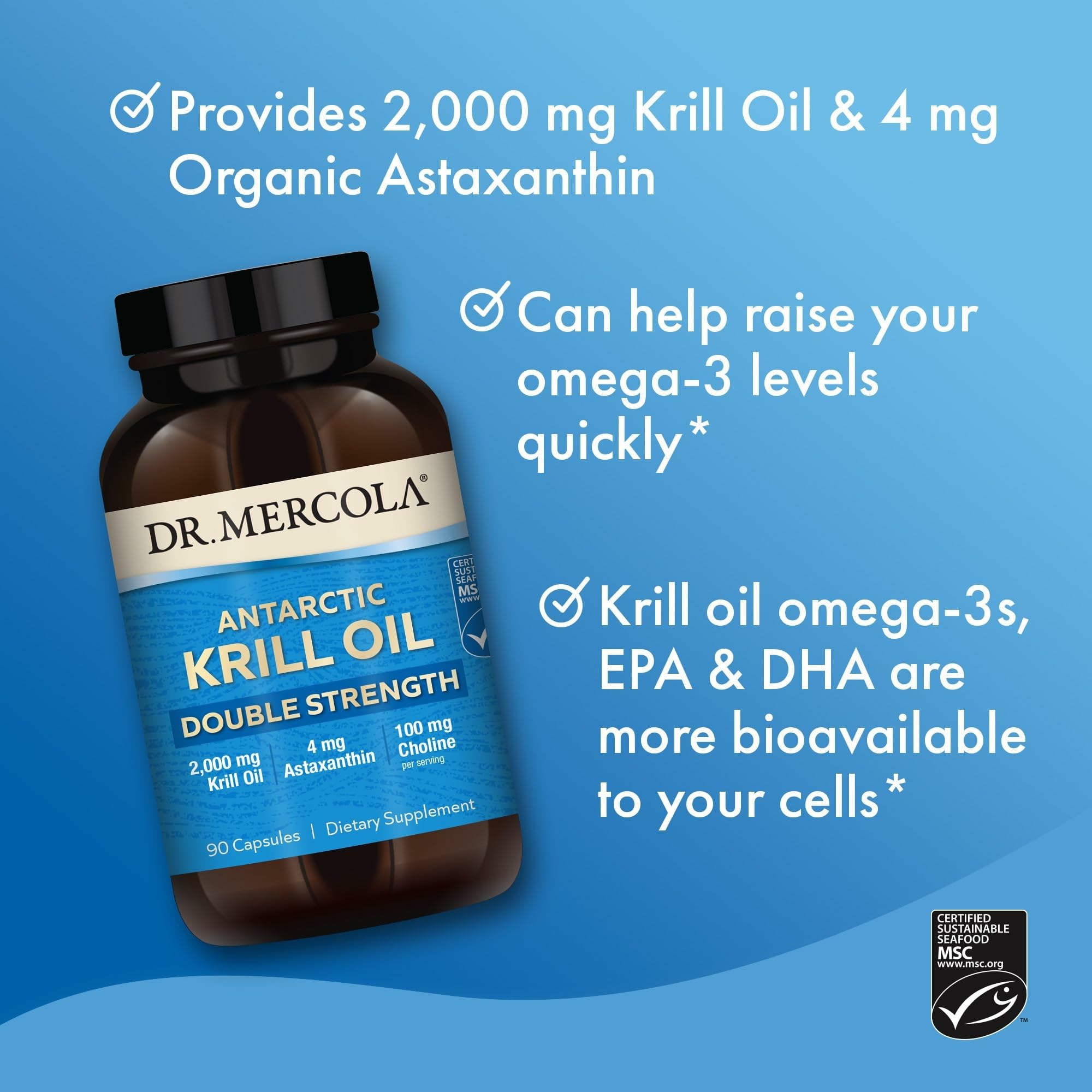 Dr. Mercola Antarctic Krill Oil packaging back demonstrates GMO-free and gluten-free certification