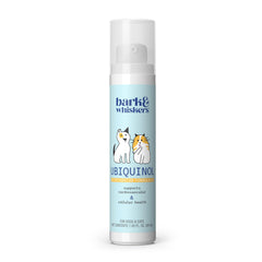 Dr. Mercola Bark & Whiskers Ubiquinol bottle with pump for easy pet supplementation.