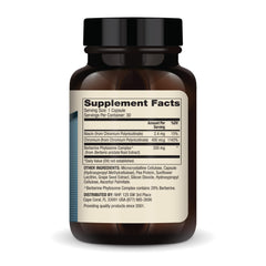 Closeup of Dr. Mercola Biothin Berberine capsules highlighting daily energy balance use