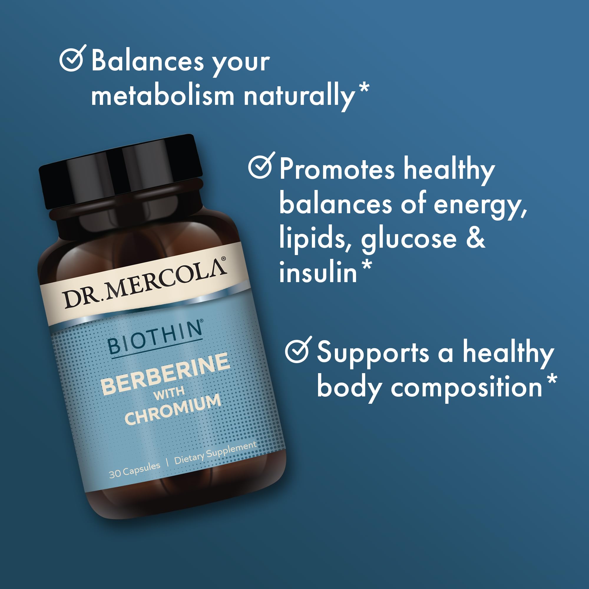 Ingredients panel of Dr. Mercola Biothin Berberine with Chromium lists Berberine and Chromium