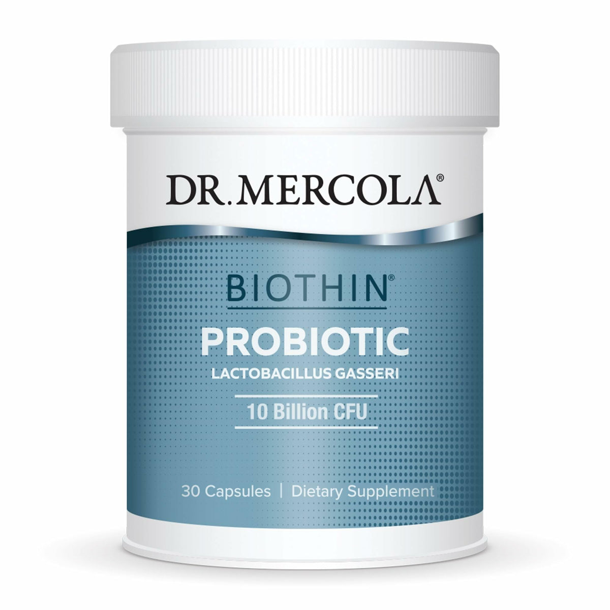 Dr. Mercola Biothin Probiotic bottle front offering convenient daily digestive support