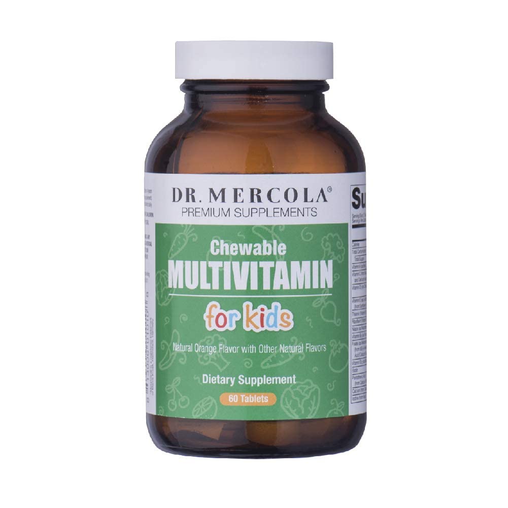 Dr. Mercola Children's Multivitamin Chewables Fruit bottle for convenient daily kid nutrition.