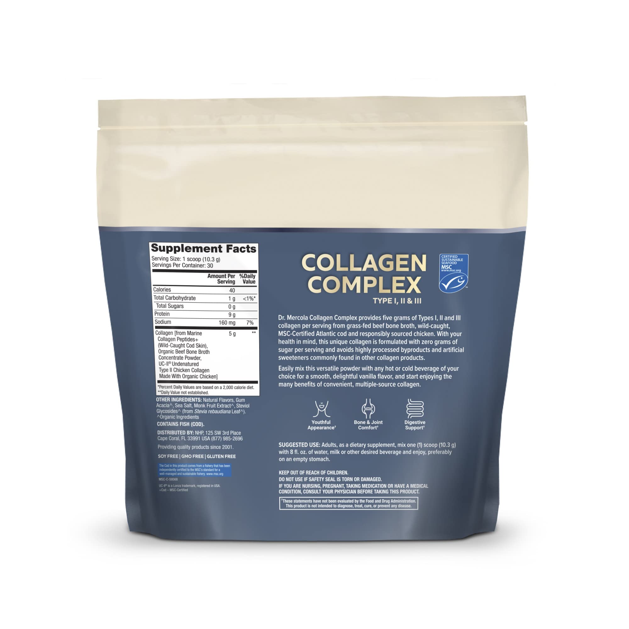 Dr. Mercola Collagen Complex scoop enables easy mixing in hot or cold drinks.