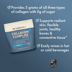 Dr. Mercola Collagen Complex vanilla drink pours smoothly with zero added sugar.