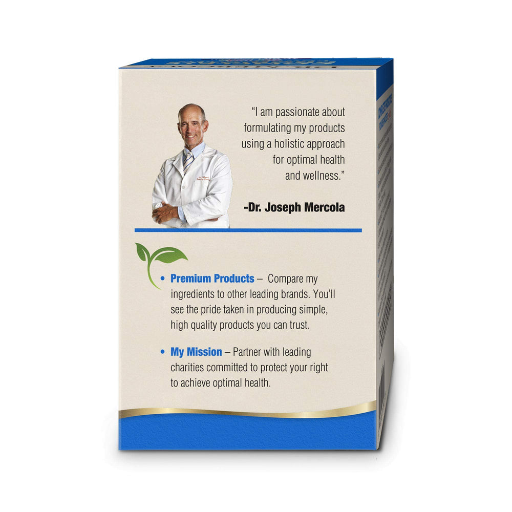 Dr Mercola Complete Probiotics Kids sachet label highlights prebiotic FOS
