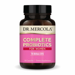 Dr. Mercola Complete Probiotics for Women bottle shows 70B CFUs for gut balance