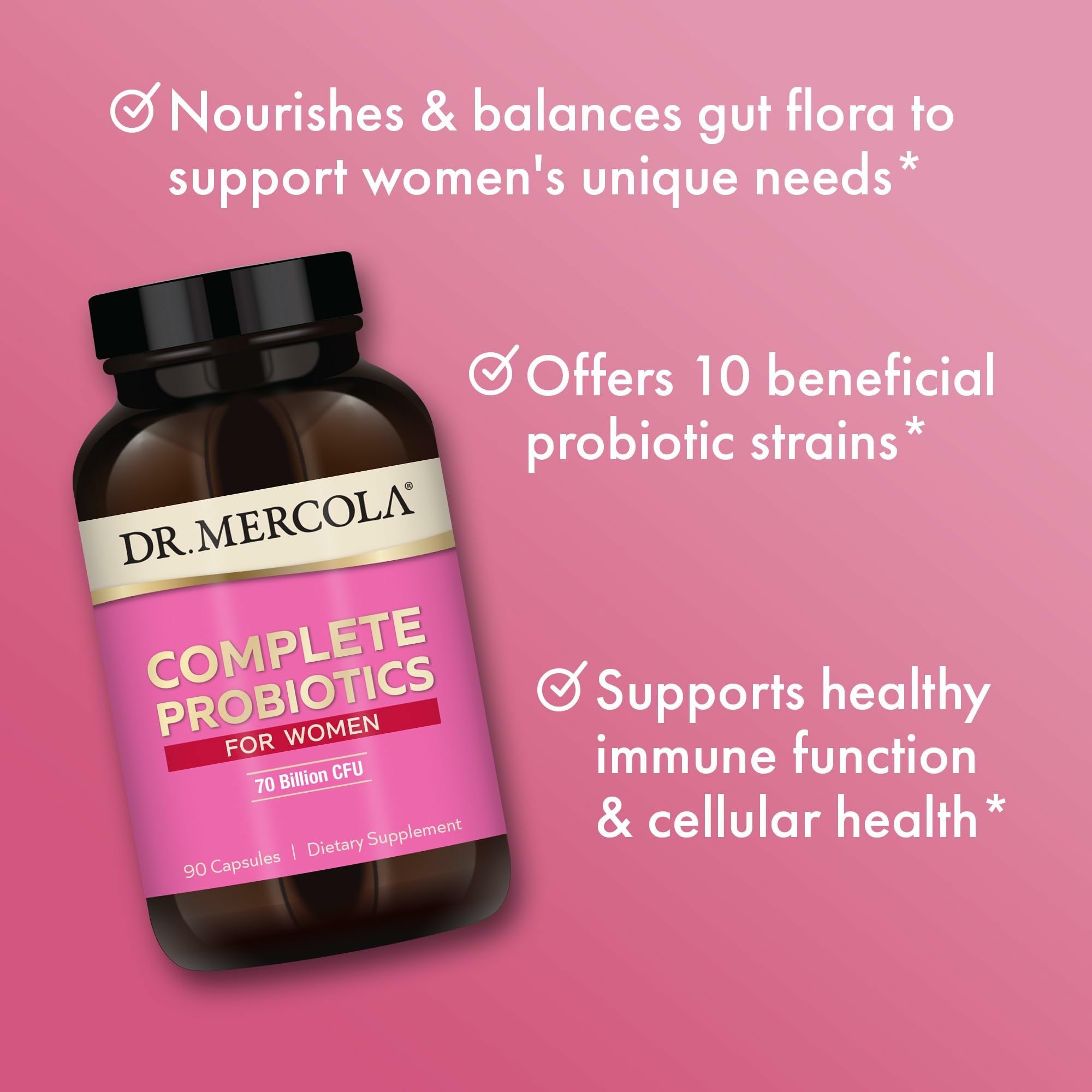 Dr. Mercola Complete Probiotics for Women capsules ready for daily use near meals