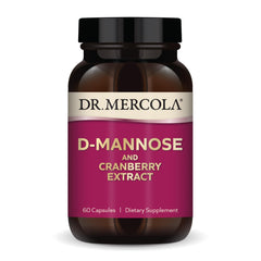 Dr. Mercola D-Mannose and Cranberry Extract bottle front supports daily urinary health.