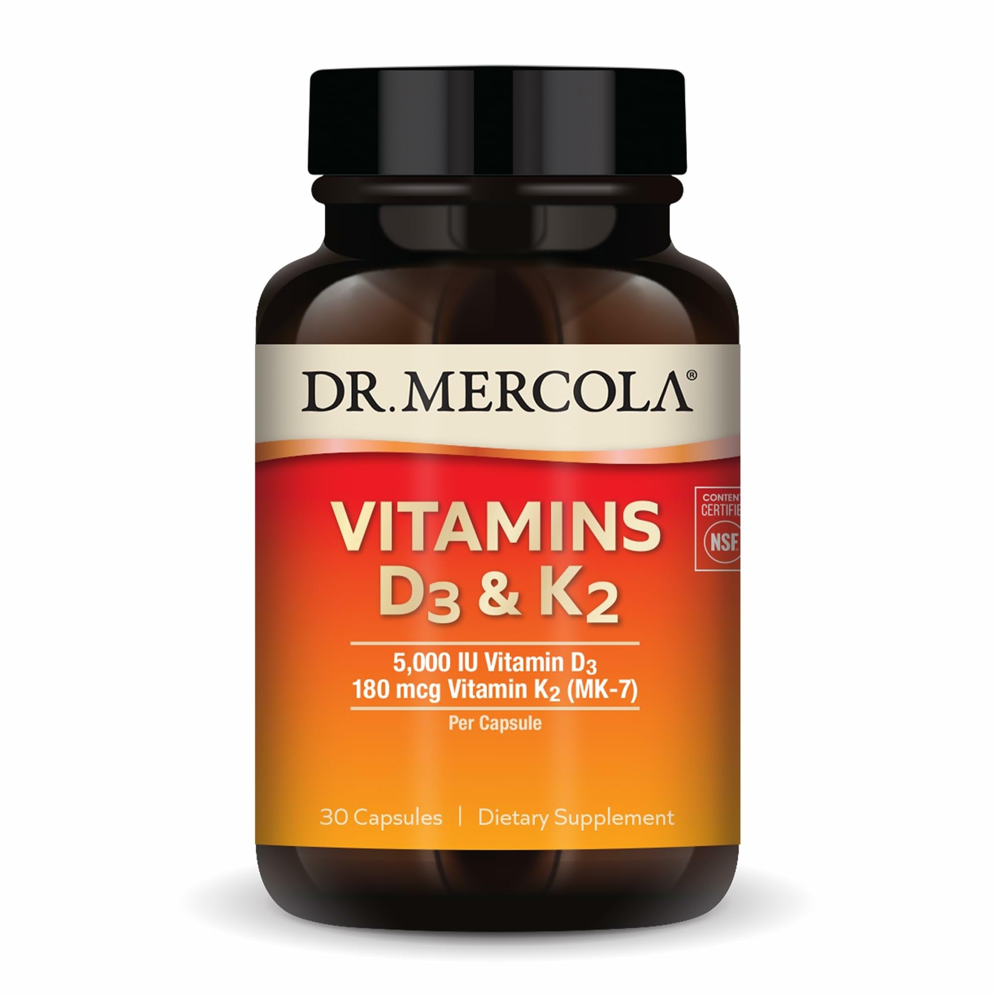 Dr. Mercola D3 K2 bottle label close-up highlighting immune support