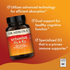 Dr. Mercola D3 K2 ingredients non-GMO label indicating clean formulation
