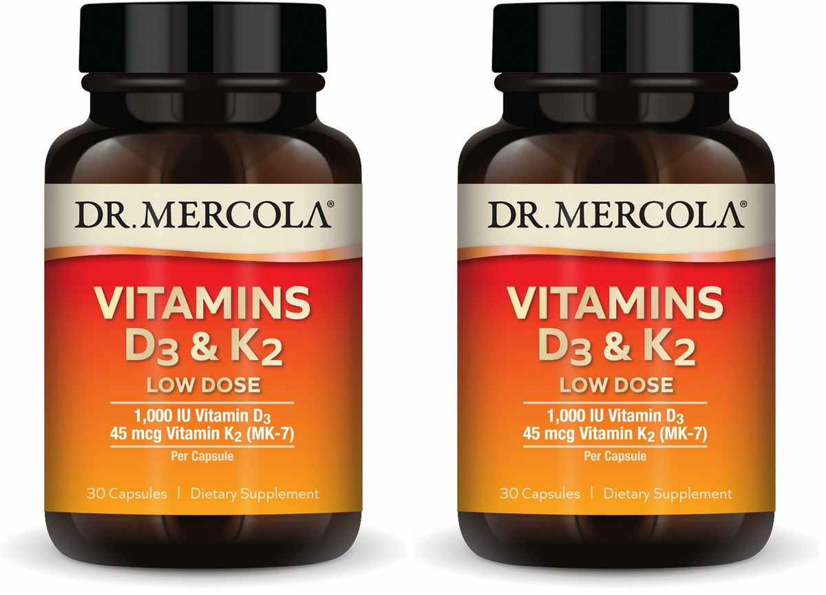 Dr. Mercola D3 & K2 Low Dose bottle front view for daily immune support