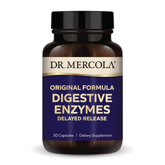 Dr. Mercola Digestive Enzymes bottle close-up for on-the-go digestion support