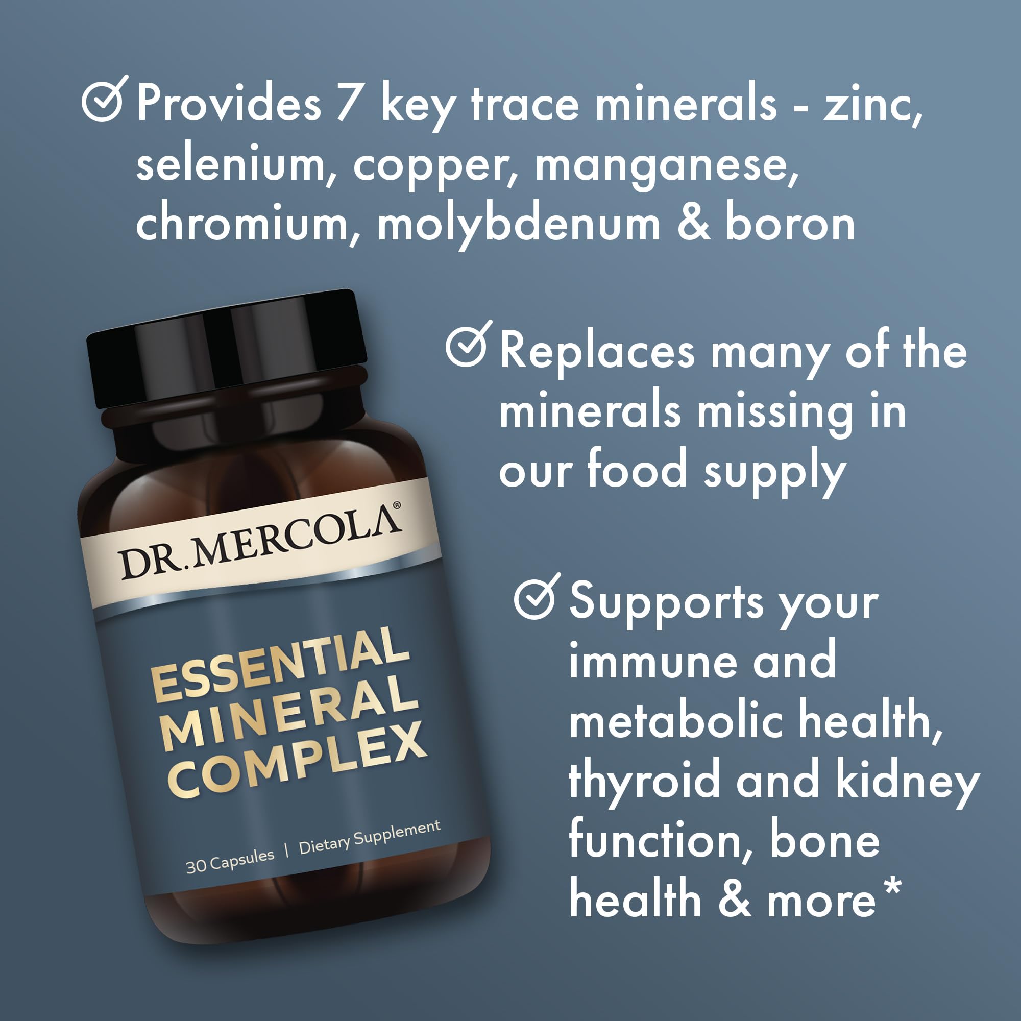 Dr. Mercola Essential Mineral Complex ingredients chelated form promotes bioavailability