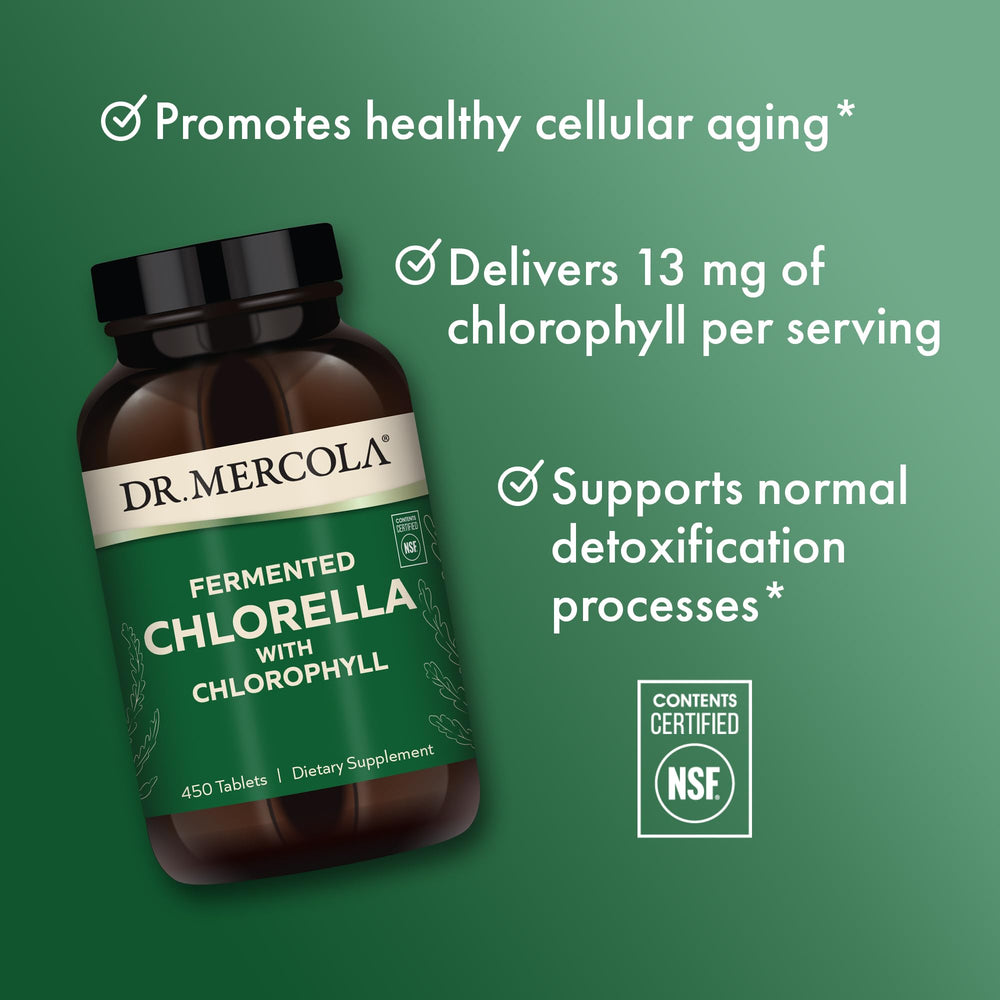 Dr. Mercola Fermented Chlorella label shows non-GMO claim