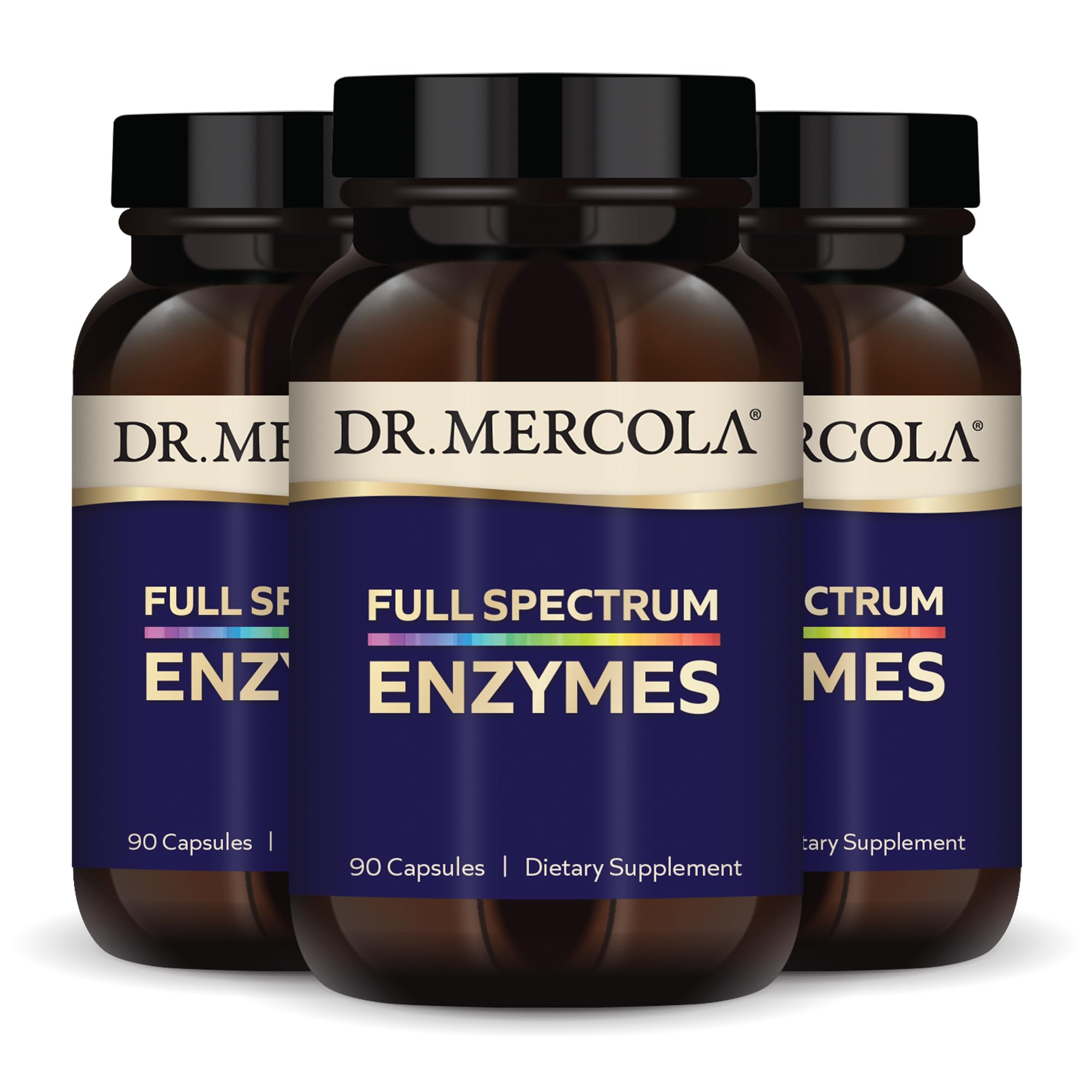 Dr Mercola Full Spectrum Enzymes bottle front for daily digestive support.