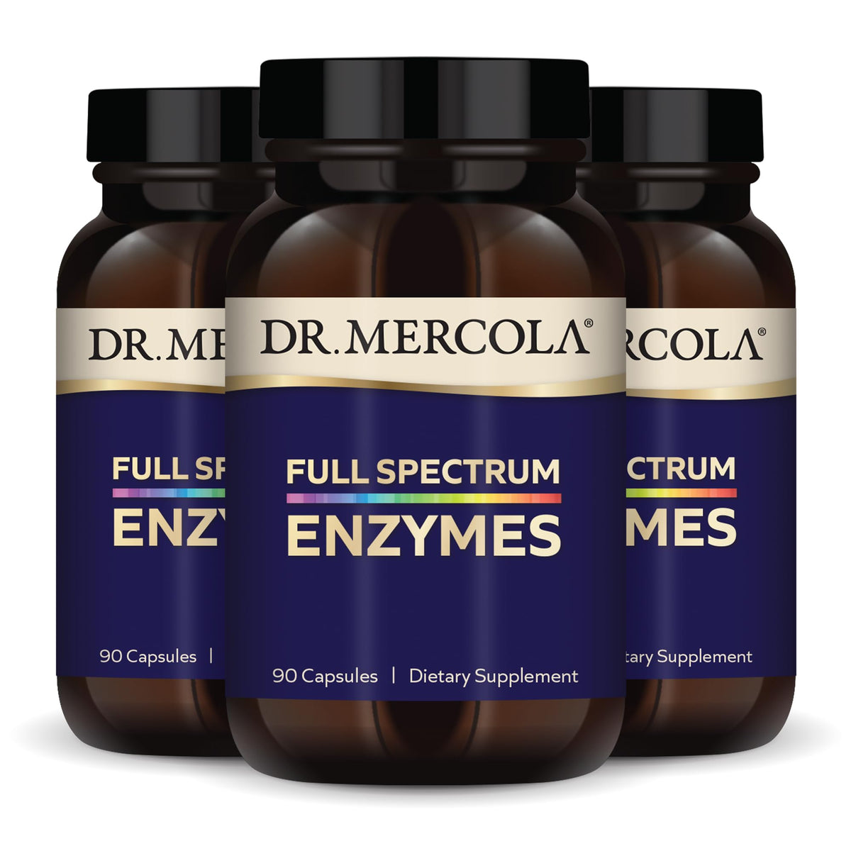 Dr Mercola Full Spectrum Enzymes bottle front for daily digestive support.