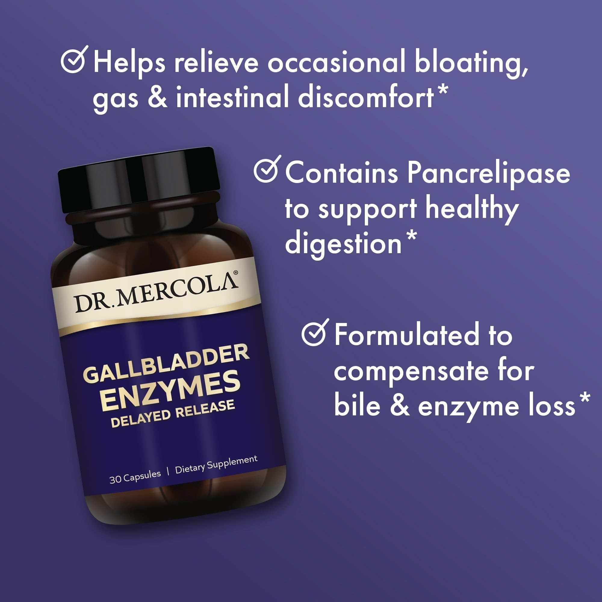 Dr Mercola Gallbladder Enzymes ingredients graphic shows pancreatic protease amylase lipase and Ox Bile
