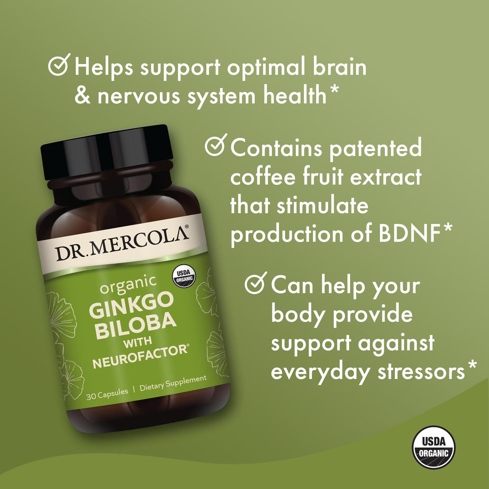 Standardized ginkgo leaf extract per capsule from Dr. Mercola for focus.