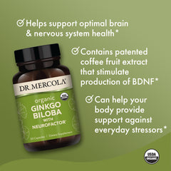 Standardized ginkgo leaf extract per capsule from Dr. Mercola for focus.