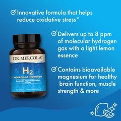 Dr. Mercola H2 bottle label showing 30 servings per bottle.