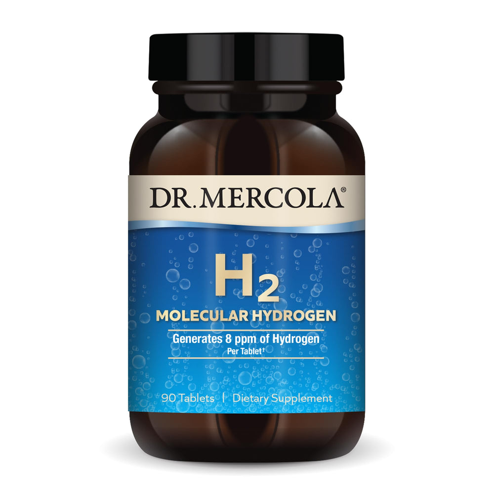 Dr. Mercola H2 molecular hydrogen bottle pour illustrates convenient hydrogen hydration.