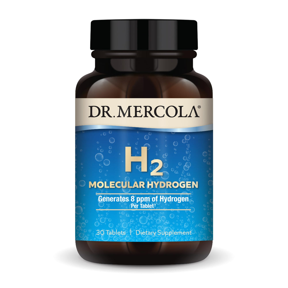 Dr. Mercola H2 bottle on shelf, highlighting hydrogen-rich hydration.