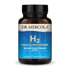 Dr. Mercola H2 bottle on shelf, highlighting hydrogen-rich hydration.