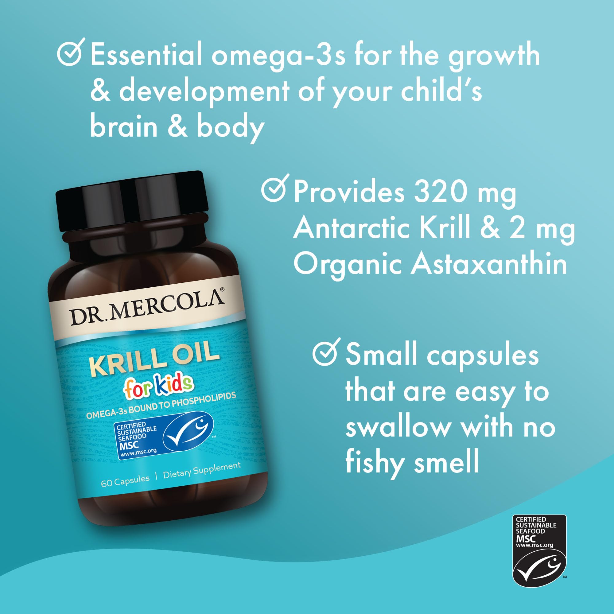 Dr. Mercola Krill Oil for Kids MSC logo signaling responsible sourcing