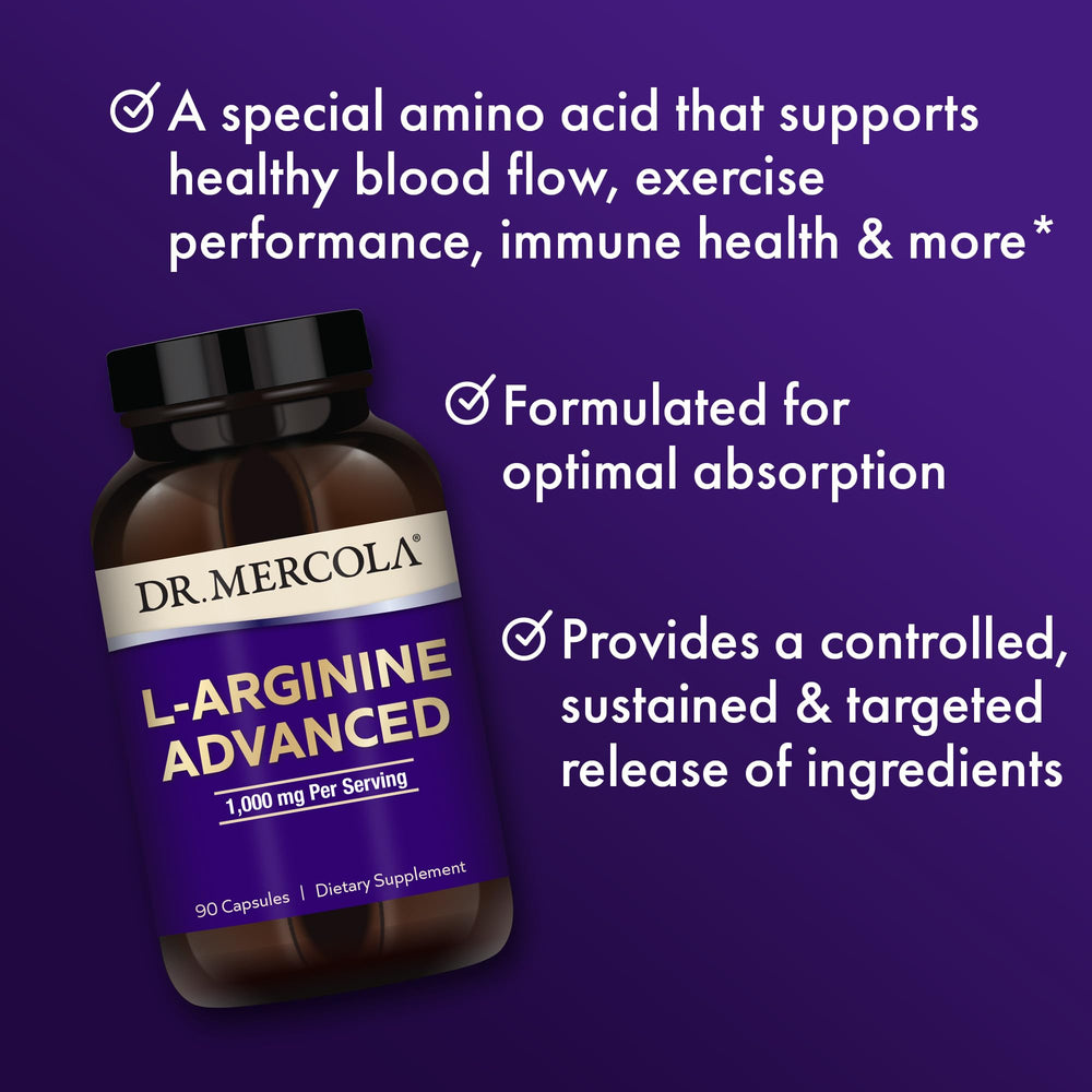 Dr. Mercola L-Arginine Advanced capsule closeup highlighting slow-release technology
