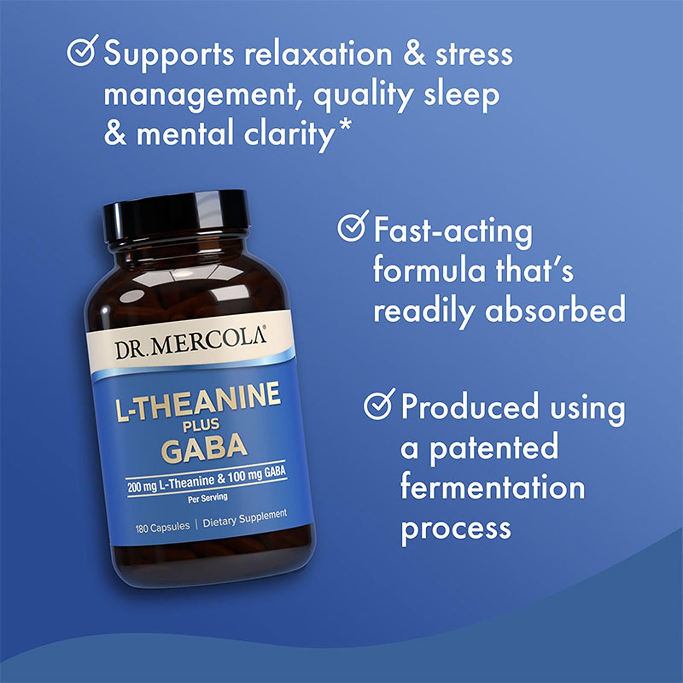 Night-use bottle suggests sleep support with Dr. Mercola L-Theanine Plus GABA.