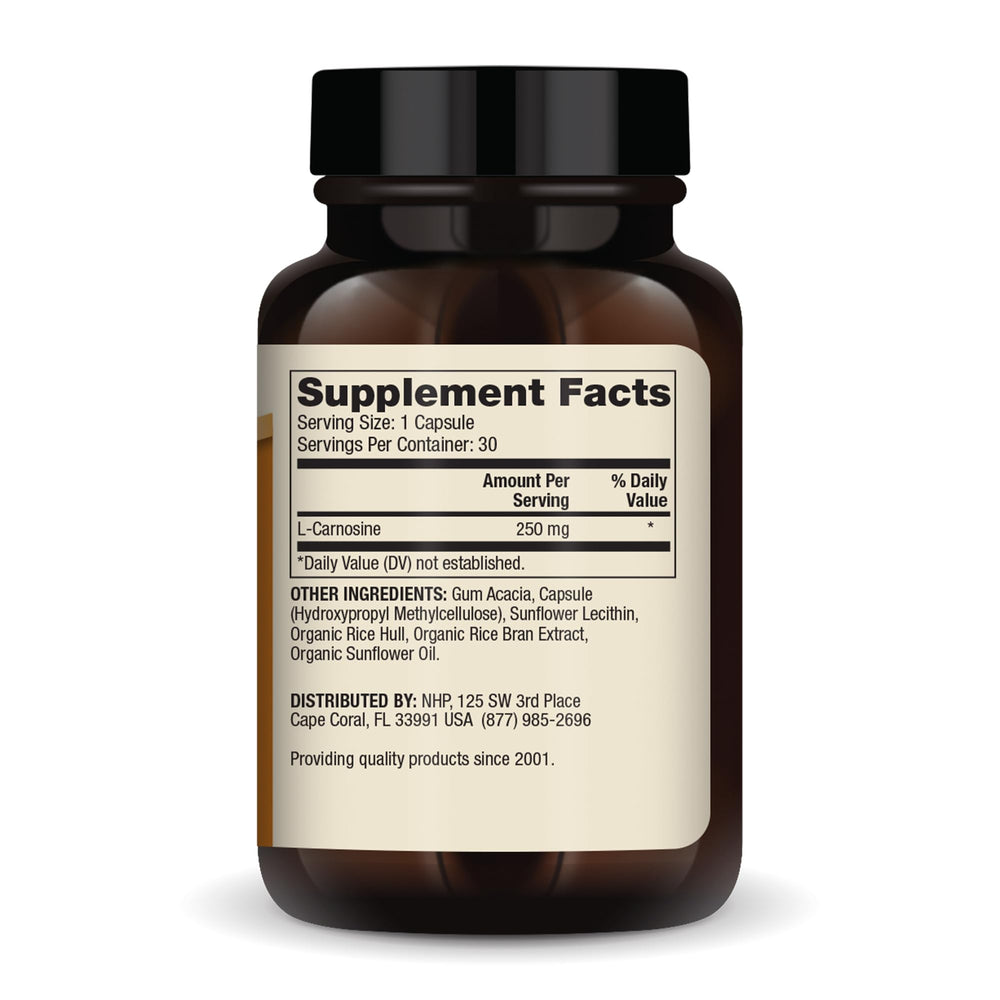 Close-up of Dr. Mercola Liposomal Carnosine capsules highlighting easy-to-swallow design