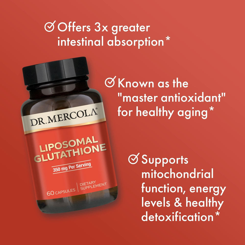 Dr. Mercola Liposomal Glutathione bottle cap close-up indicating clear dosage