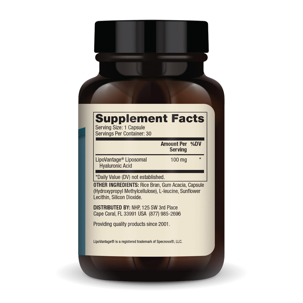 Dr. Mercola Liposomal Hyaluronic Acid bottle label highlighting non-GMO formula