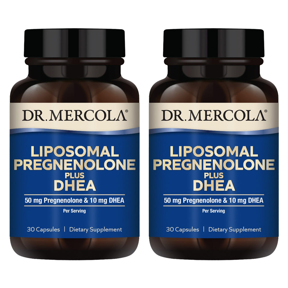 Dr. Mercola Liposomal Pregnenolone Plus DHEA bottle front view for balanced wellness support.