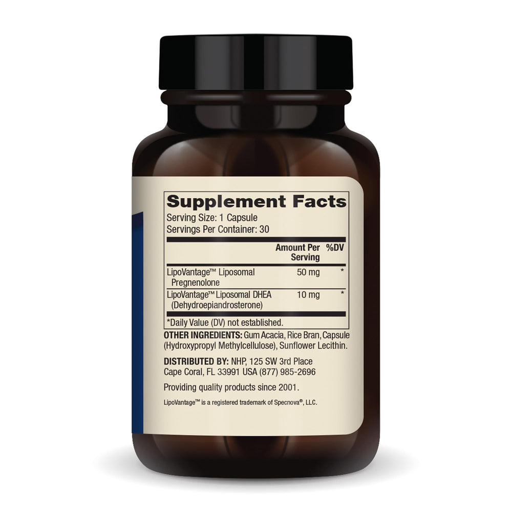 Capsules of Dr. Mercola Liposomal Pregnenolone Plus DHEA arranged for daily use