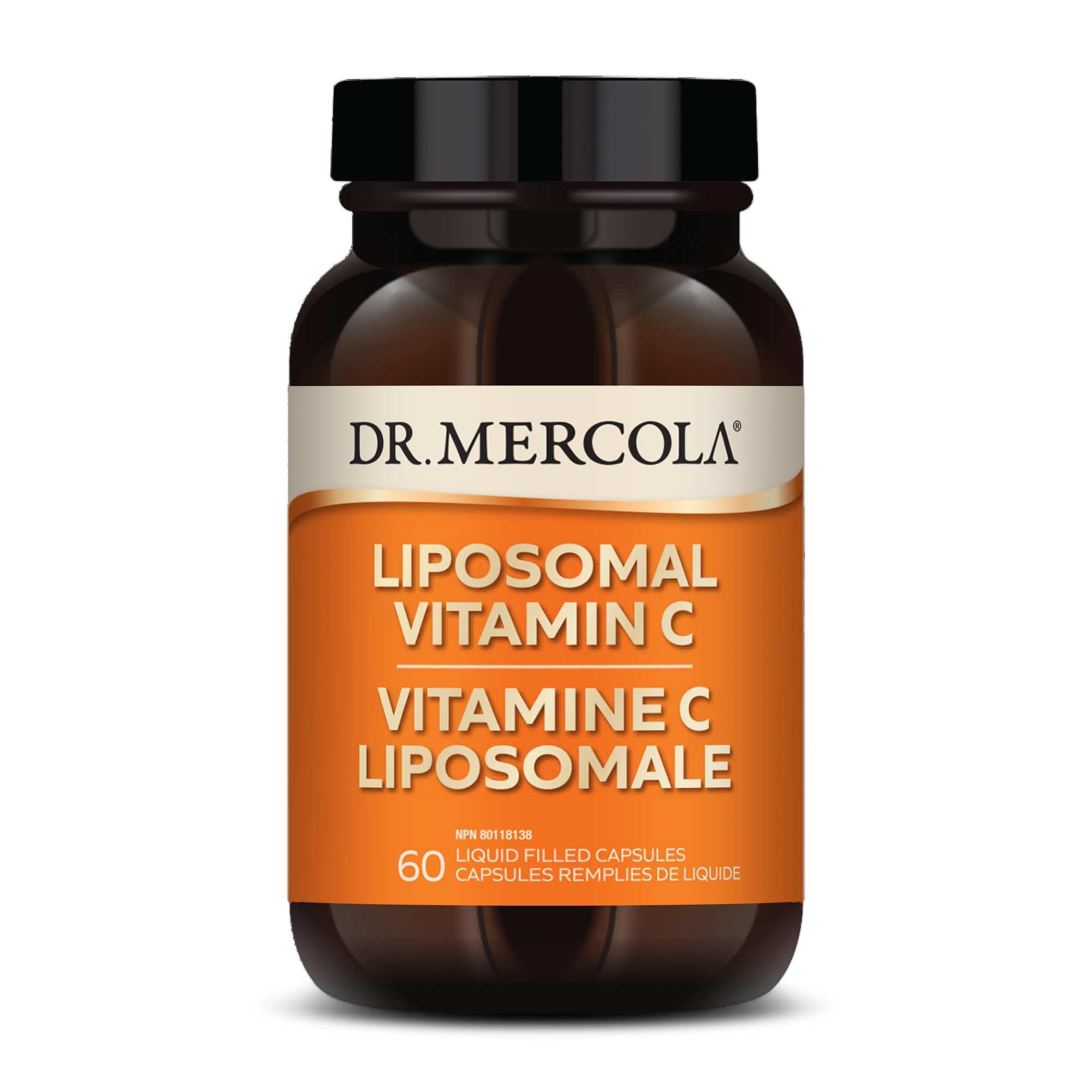 Dr. Mercola Liposomal Vitamin C bottle showing 1,000 mg dose for daily immune support