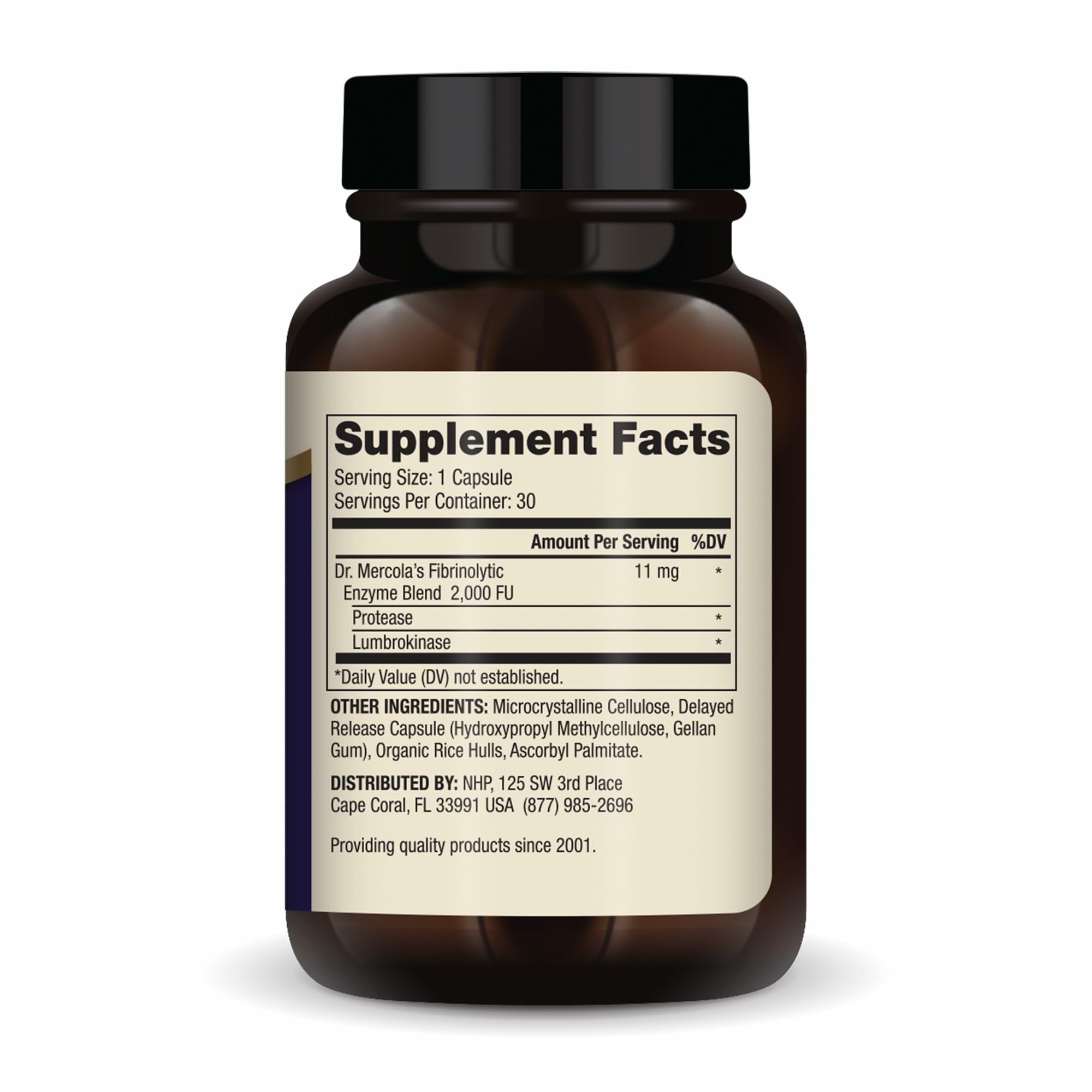 Dr. Mercola Lumbrokinase label close-up highlights delayed-release design