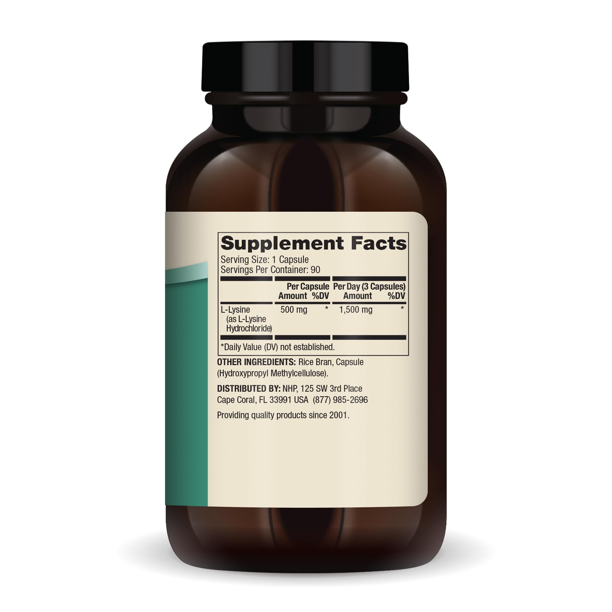 Close-up of Dr. Mercola L-Lysine capsules highlighting non-GMO and gluten-free formula.