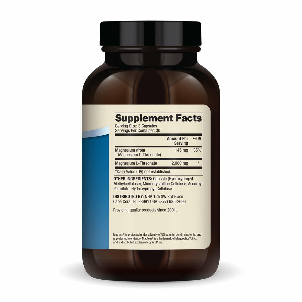 Dr. Mercola Magnesium Advanced label close-up highlighting Magtein magnesium details.