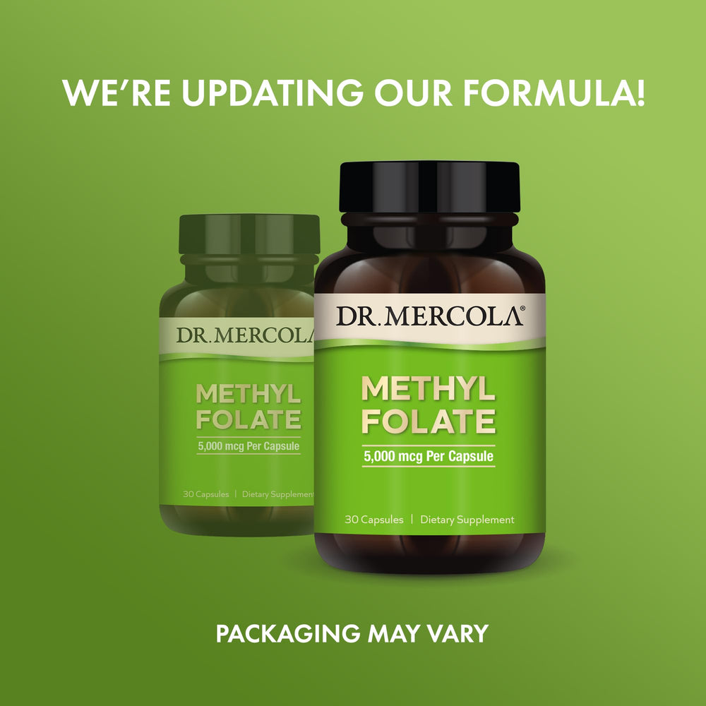 Dr. Mercola Methyl Folate capsules ready for daily cellular health routine.
