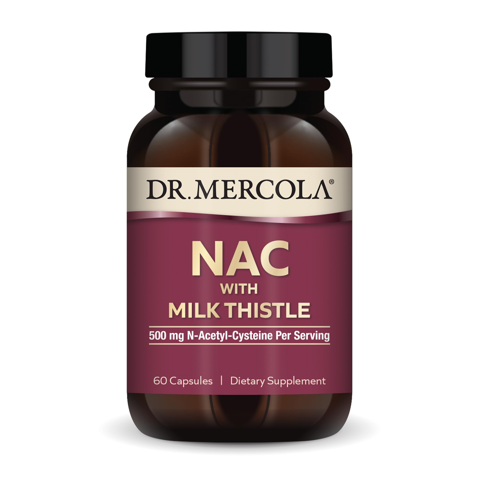 Dr Mercola NAC with Milk Thistle bottle for detox support.