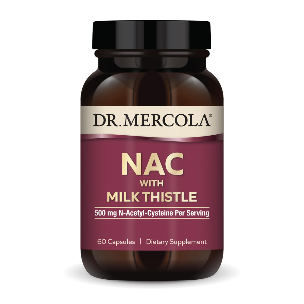 Dr Mercola NAC with Milk Thistle bottle for detox support.