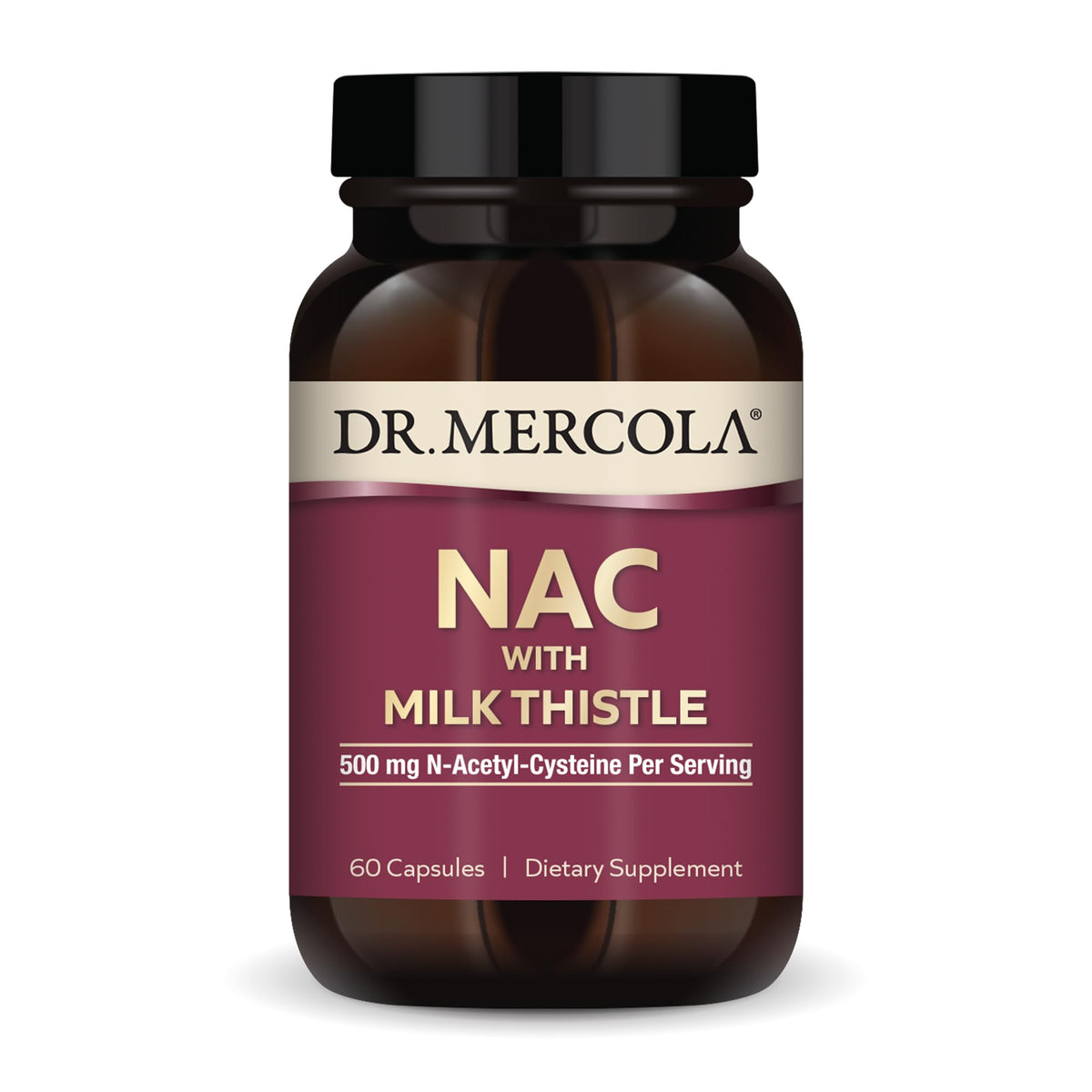 Dr Mercola NAC with Milk Thistle bottle for detox support.