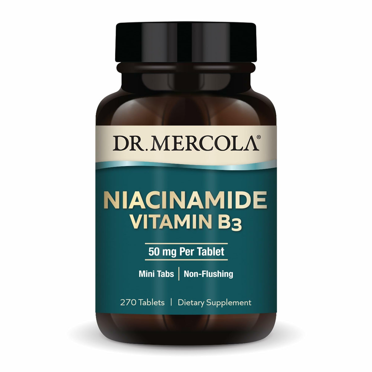 Dr. Mercola Niacinamide 50 mg mini tablet bottle ready for daily energy support.