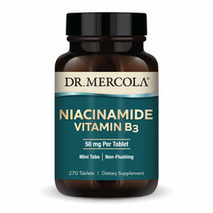 Dr. Mercola Niacinamide 50 mg mini tablet bottle ready for daily energy support.